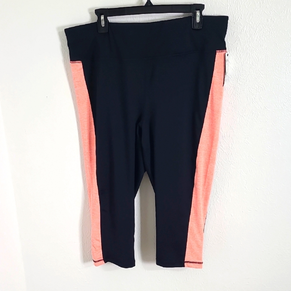 Ideology Black & Orange Colorblock Leggings, Flex Stretch, Pocket, Size 2X, NWT